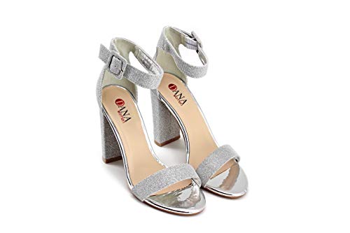 Nuevo Modelisa - Sandalia Tacón Alto con Pulsera Brillo para Mujer (Plata, Numeric_38)