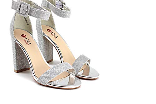 Nuevo Modelisa - Sandalia Tacón Alto con Pulsera Brillo para Mujer (Plata, Numeric_38)