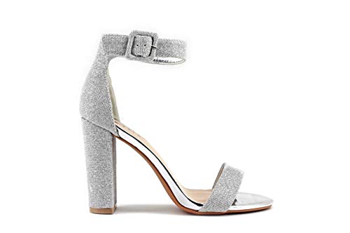 Nuevo Modelisa - Sandalia Tacón Alto con Pulsera Brillo para Mujer (Plata, Numeric_38)