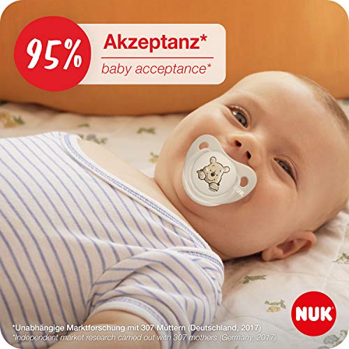 NUK Trendline - Chupete de silicona sin BPA, de 0 a 6 meses, 2 unidades, diseño de Winnie the Pooh de Disney, color azul