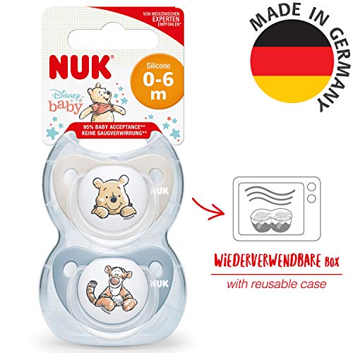 NUK Trendline - Chupete de silicona sin BPA, de 0 a 6 meses, 2 unidades, diseño de Winnie the Pooh de Disney, color azul