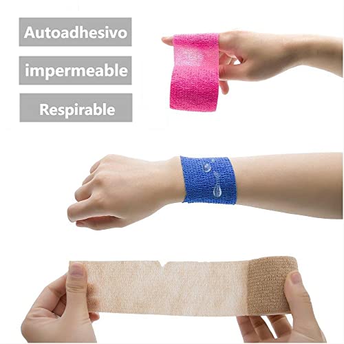 Nutoko 12 Rolls Vendaje Autoadhesivo Vendaje Deportivo Venda Cohesiva para Mascotas Vendas Elástico Adhesiva Impermeables Cinta Autoadhesiva para Manos, Pie, Rodillas Esguinces 5cm (Negro)