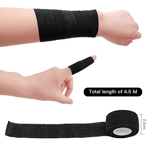 Nutoko 18 Rolls Vendaje Autoadhesivo Vendaje Deportivo Venda Cohesiva para Mascotas Vendas Elástico Adhesiva Impermeables Cinta Autoadhesiva para Manos, Pie, Rodillas Esguinces 2.5cm (Negro)