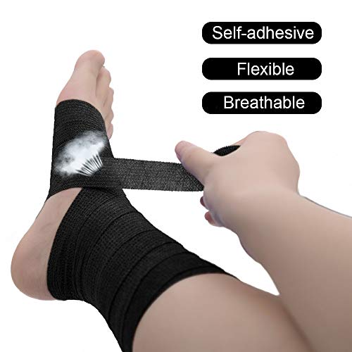 Nutoko 18 Rolls Vendaje Autoadhesivo Vendaje Deportivo Venda Cohesiva para Mascotas Vendas Elástico Adhesiva Impermeables Cinta Autoadhesiva para Manos, Pie, Rodillas Esguinces 2.5cm (Negro)