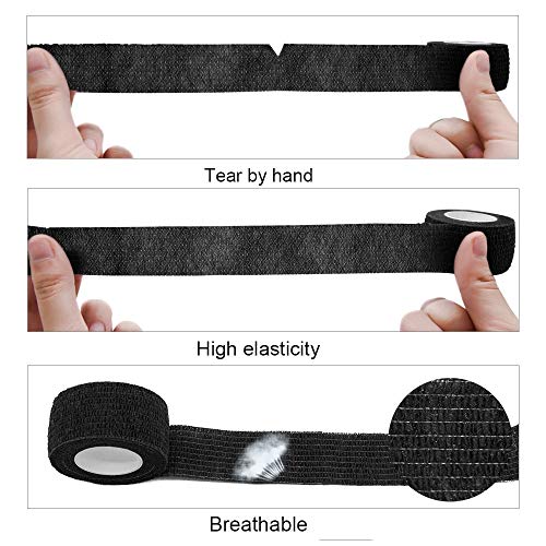 Nutoko 18 Rolls Vendaje Autoadhesivo Vendaje Deportivo Venda Cohesiva para Mascotas Vendas Elástico Adhesiva Impermeables Cinta Autoadhesiva para Manos, Pie, Rodillas Esguinces 2.5cm (Negro)