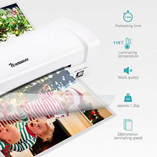 NWOUIIAY Plastificadora A4 A5 A6 Laminadora Termica Blanco con Función ABS Plastificadora con 15 bolsas de laminado Uso Para Foto Casa Oficina