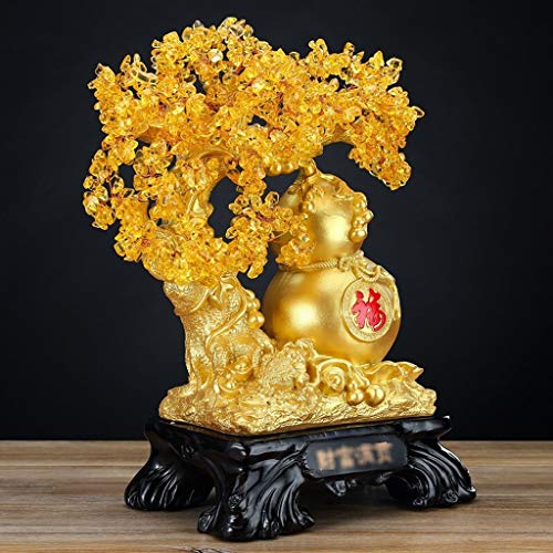 NYKK Ornamento de Escritorio Citrino Feng Shui Adornos de Oro Cornucopia de la Calabaza Lucky árbol del estreno de una meditación Regalo y Curación Altura 18.1 Pulgadas artesanías decoración