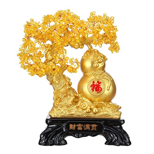 NYKK Ornamento de Escritorio Citrino Feng Shui Adornos de Oro Cornucopia de la Calabaza Lucky árbol del estreno de una meditación Regalo y Curación Altura 18.1 Pulgadas artesanías decoración