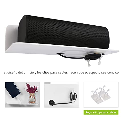 OAPRIRE Estanteria Pared Blanca Juego de 2, 23cm Baldas Pared Sin Agujeros de Acrílico con Clips Cables para Dormitorio, Baño, Cocina, Sala de Estar, Oficina, Amplíe Fácilmente El Espacio de la Pared
