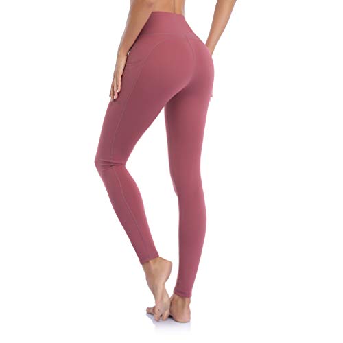 Occffy Leggins Mujer Mallas Deportivas Cintura Alta Pantalón Mallas de Deporte para Yoga Running Fitness Estiramiento Pilates DS166(Rosa Begonia)