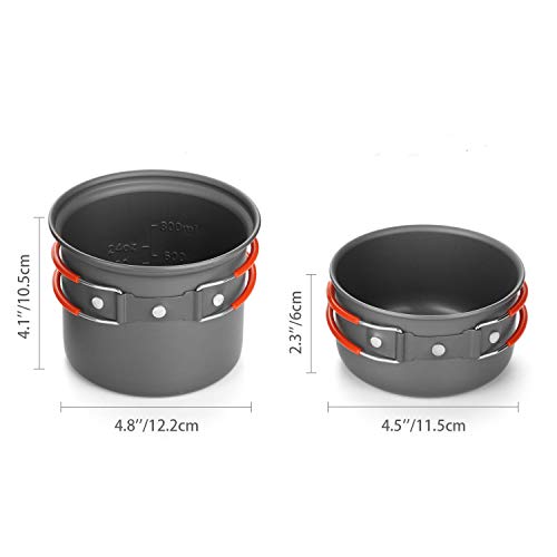 Odoland Kit de Utensilios de Cocina para Acampar con Ollas Camping y Sartén en Aluminio Anodizado No Tóxico, Estufa Trekking y Cuchara Plegable - Set Cocina Camping para Excursión, Senderismo
