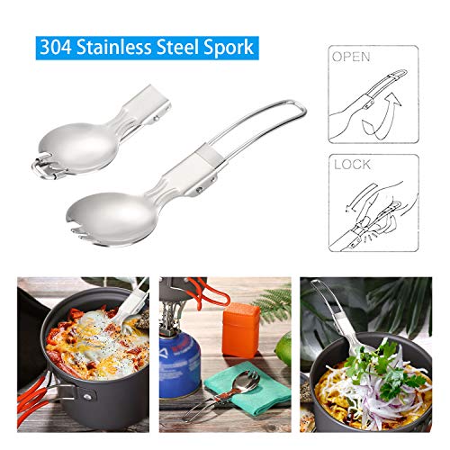 Odoland Kit de Utensilios de Cocina para Acampar con Ollas Camping y Sartén en Aluminio Anodizado No Tóxico, Estufa Trekking y Cuchara Plegable - Set Cocina Camping para Excursión, Senderismo
