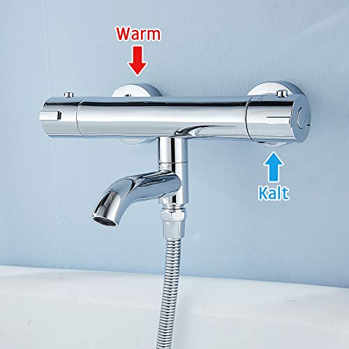 ODOMY Termostato de ducha para ducha y bañera con termostato, alcachofa de mano y soporte, grifo mezclador cromado con botón de seguridad de 38 °C y caño giratorio de latón y acero inoxidable, 1,27 cm