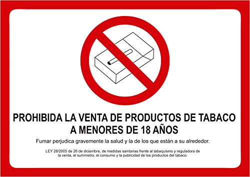 Oedim Cartel Prohibida la Venta de Tabaco a Menores de Edad 29x21cm | para Establecimientos | Prohibido Fumar Ley Reguladora | Fabricado en Vinilo Adhesivo para Establecimientos