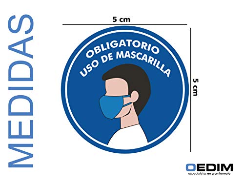 Oedim Pack 20 Señales de Pegatina Obligatorio Mascarillas | Fabricadas en Polipropileno | 5x5 cm| Adhesivo Resistente y Económico | Pegatina Adhesiva Decorativa