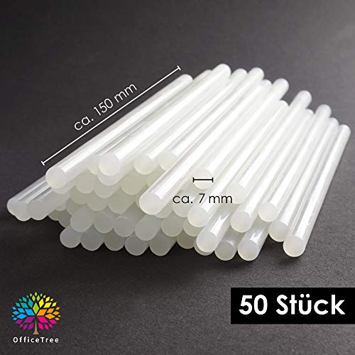 OfficeTree 50 Barra Silicona 7mm x 150mm - Barras de Silicona para Pistola Silicona - de Cola para el Pegado Limpio de Diversos Materiales - sin Disolventes Transparente Secado Rápido