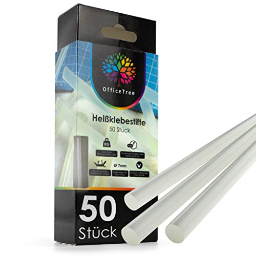 OfficeTree 50 Barra Silicona 7mm x 150mm - Barras de Silicona para Pistola Silicona - de Cola para el Pegado Limpio de Diversos Materiales - sin Disolventes Transparente Secado Rápido