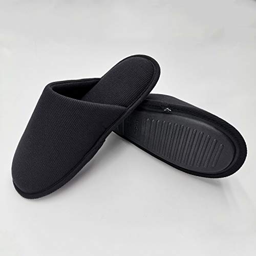 ofoot Zapatillas Estar por Casa Hombre Verano Algodón Orgánico Acogedoras, Pantuflas Planos Espuma Viscoelástica Lavables，Suela de Goma Antideslizante（Negro,39/40 EU)