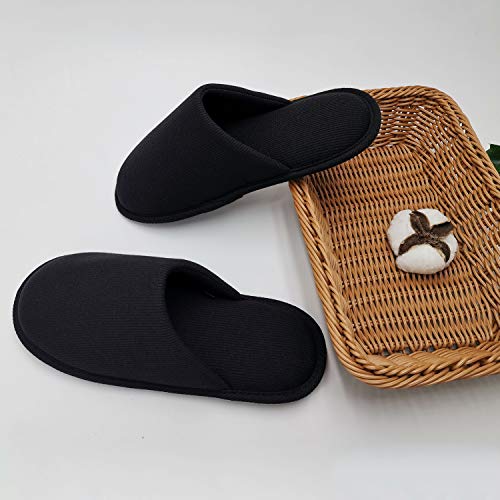 ofoot Zapatillas Estar por Casa Hombre Verano Algodón Orgánico Acogedoras, Pantuflas Planos Espuma Viscoelástica Lavables，Suela de Goma Antideslizante（Negro,39/40 EU)