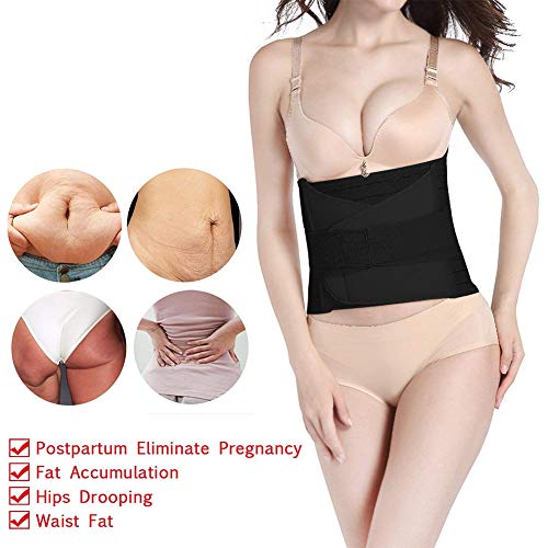 OKPOW 3 en 1 Faja Postparto, Recuperacion Postparto Banda de La Envoltura de Recuperación, Cinturón cómoda de Pelvis para Mujer,Negro