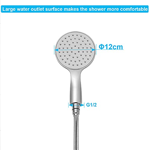 ONECE Barra de Ducha 75 cm Pared Acero Inoxidable, Asiento de Montaje en Ajustable, Grande Ducha de Mano Φ12cm, Soporte de Ducha Ajustable en Altura, Set de Ducha Montada en la Pared sin Grifo, Cromo