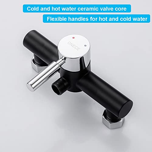ONECE Grifo de Ducha Negro de Latón de Pared, Mezclador de Ducha con Ducha de Mano de 3 Modos Φ12cm, Conjunto de Ducha de Temperatura Ajustable, Set de Grifo de Ducha con Soporte y Manguera