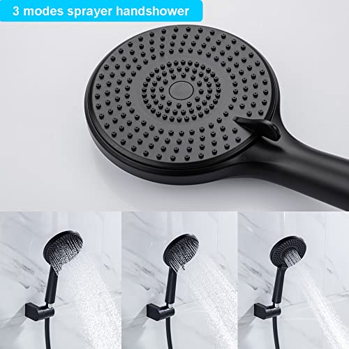 ONECE Grifo de Ducha Negro de Latón de Pared, Mezclador de Ducha con Ducha de Mano de 3 Modos Φ12cm, Conjunto de Ducha de Temperatura Ajustable, Set de Grifo de Ducha con Soporte y Manguera