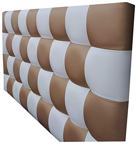 ONEK-DECCO Cabecero de Cama tapizado en Polipiel de Dormitorio Mod. Kansas Patchwork 2 Colores, Acolchado de Espuma Varias Medidas, Cama de niño, Juvenil y Matrimonio (135X70, Blanco-Dorado)