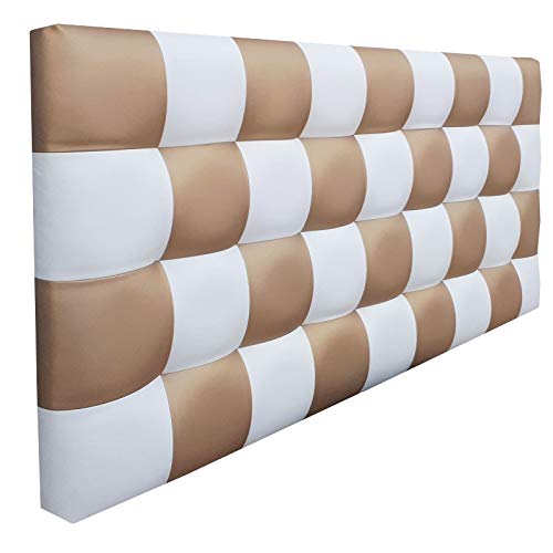 ONEK-DECCO Cabecero de Cama tapizado en Polipiel de Dormitorio Mod. Kansas Patchwork 2 Colores, Acolchado de Espuma Varias Medidas, Cama de niño, Juvenil y Matrimonio (135X70, Blanco-Dorado)