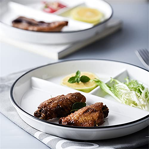 Onepine Platos Redondo de Porcelana con 3 Compartimentos Plato para Dieta Ceramica Plato de Ensalada Plato de Postre Delicado y Elegante