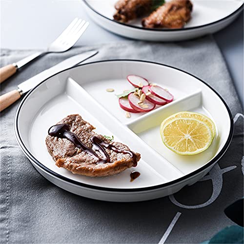 Onepine Platos Redondo de Porcelana con 3 Compartimentos Plato para Dieta Ceramica Plato de Ensalada Plato de Postre Delicado y Elegante