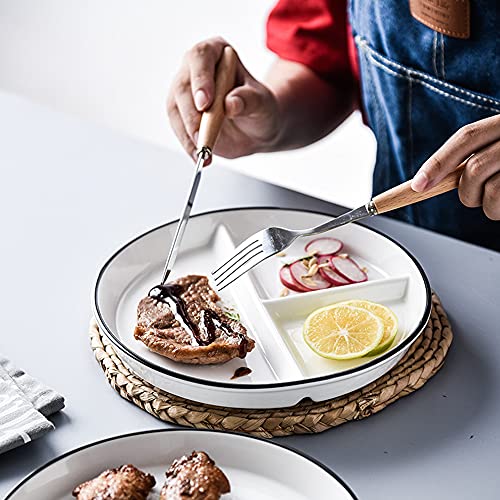 Onepine Platos Redondo de Porcelana con 3 Compartimentos Plato para Dieta Ceramica Plato de Ensalada Plato de Postre Delicado y Elegante