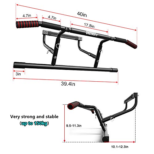 ONETWOFIT Barra para dominadas, Abrazadera Puerta Sin Tornillos Multi Gimnasio en el Hogar Barra para Flexiones Ajustable portátil Interior, Manijas Acolchadas para el Marco de la Puerta OT216