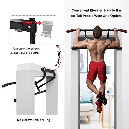 ONETWOFIT Barra para dominadas, Abrazadera Puerta Sin Tornillos Multi Gimnasio en el Hogar Barra para Flexiones Ajustable portátil Interior, Manijas Acolchadas para el Marco de la Puerta OT216