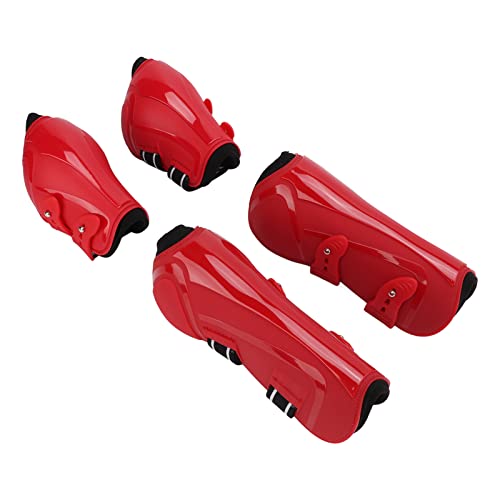 Onewer Bota de Pierna de Caballo, Botas de Tendón de Caballo Ajustables, Suaves Y Transpirables, Conjunto de PU Shell para Caballos(Conjunto de Rojo, L)