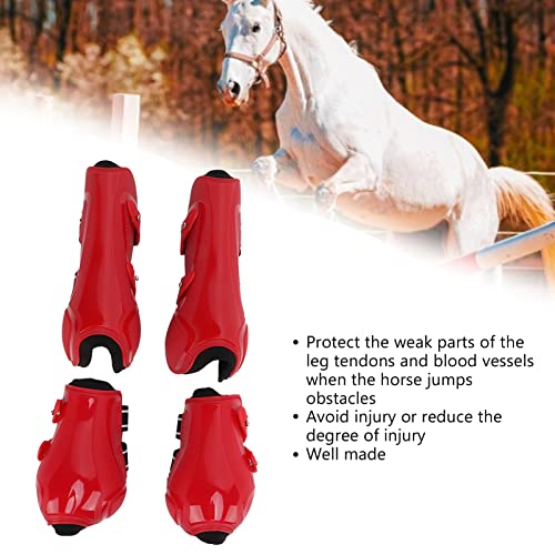 Onewer Bota de Pierna de Caballo, Botas de Tendón de Caballo Ajustables, Suaves Y Transpirables, Conjunto de PU Shell para Caballos(Conjunto de Rojo, L)