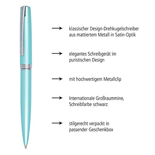 Online Bolígrafo con mecanismo de giro, metal, color turquesa satinado, mina grande intercambiable, clip de metal, color de escritura negro, incluye paquete de regalo, 34643