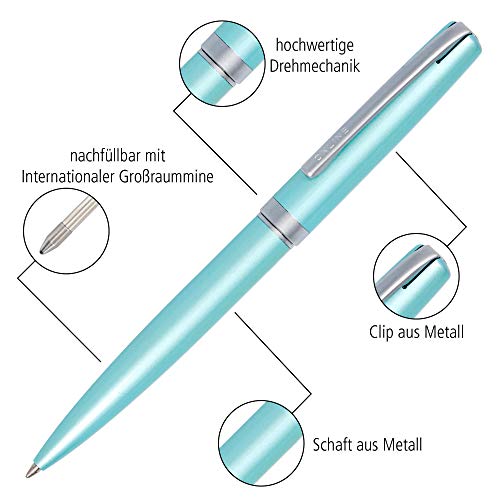 Online Bolígrafo con mecanismo de giro, metal, color turquesa satinado, mina grande intercambiable, clip de metal, color de escritura negro, incluye paquete de regalo, 34643