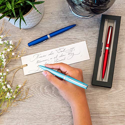 Online Bolígrafo con mecanismo de giro, metal, color turquesa satinado, mina grande intercambiable, clip de metal, color de escritura negro, incluye paquete de regalo, 34643