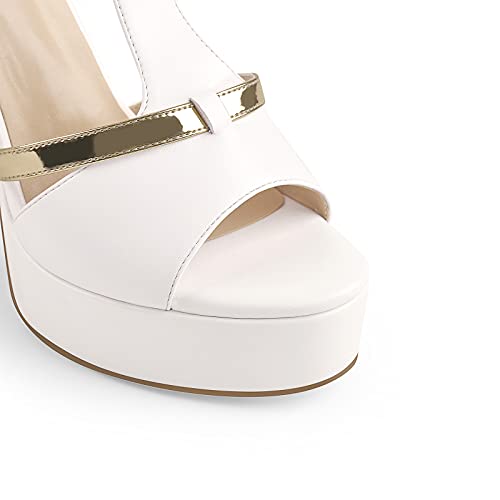 Only maker Plateau Sandalias con Hebillas De Correa Blanco Oro, Oro Blanco, 43 EU