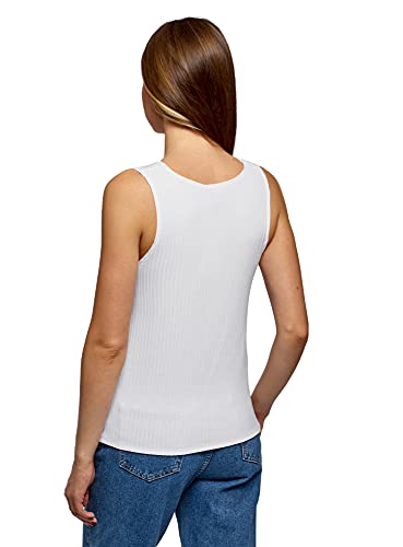 oodji Ultra Mujer Camiseta Texturizada de Tirantes Anchos, Blanco, ES 36 / XS