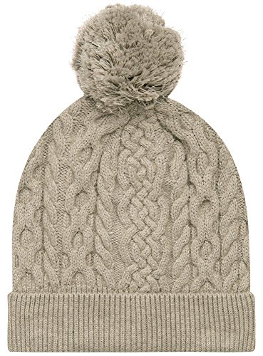 oodji Ultra Mujer Gorro de Punto Trenzado con Pompón, Gris, one size