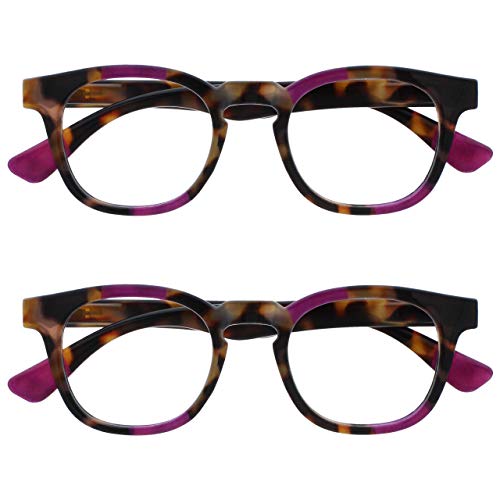 Opulize Ava Pack 2 Mujeres Señoras Marrón Carey Púrpura Súper Ajuste Cómodo Gafas De Lectura Bisagras Resorte RR62-5 +2,50