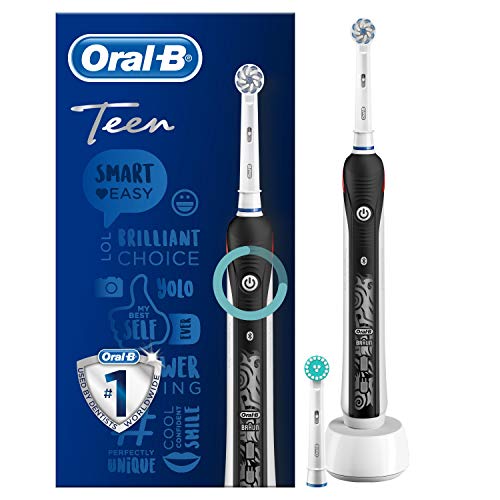 Oral-B Smart Teen Sensi Ultrathin Cepillo de Dientes Eléctrico con Mango Recargable, Tecnología Braun, 2 Cabezales de Recambio y 3 Modos de Limpieza - Negro