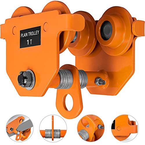 OrangeA Carro de Vigas Capacidad 1T, Carrito Grúa Manual de Acero Ancho de Brida de Viga en I: 2,5'' - 5,5'', Carro de Haz Inoxidable con 4 Ruedas Resistentes para Almacenes Garajes, Naranja