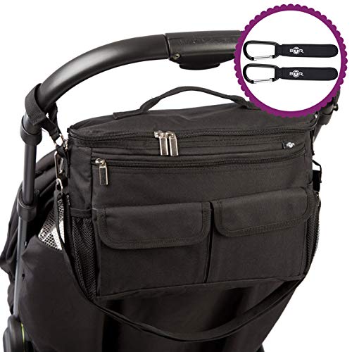 Organizador para coches de paseo con dos ganchos para cochecitos de BTR. Diseño universal. Negro