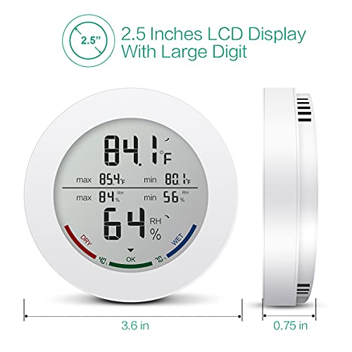 ORIA Digital Termómetro Higrómetro Interior, Medidor Temperatura y Humedad, Temperatura y Humedad Monitor con LCD Pantalla, Min/Max Registros y Tendencia de Temperatura, para Casa y Oficina – Blanco