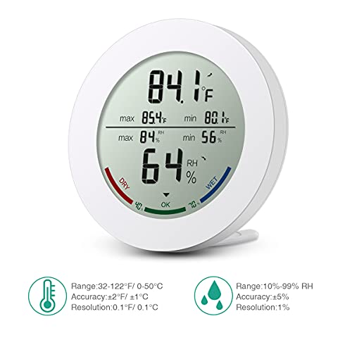 ORIA Digital Termómetro Higrómetro Interior, Medidor Temperatura y Humedad, Temperatura y Humedad Monitor con LCD Pantalla, Min/Max Registros y Tendencia de Temperatura, para Casa y Oficina – Blanco
