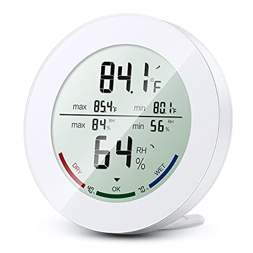 ORIA Digital Termómetro Higrómetro Interior, Medidor Temperatura y Humedad, Temperatura y Humedad Monitor con LCD Pantalla, Min/Max Registros y Tendencia de Temperatura, para Casa y Oficina – Blanco