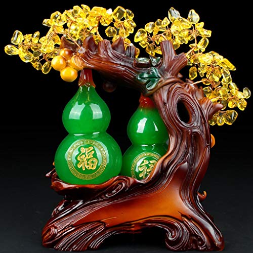Ornamento de Escritorio Crystal Tree Calabaza suerte fortuna árbol del dinero hecho a mano ilustraciones Bonsai estilo de decoración for la suerte y la riqueza del estreno de regalo (amarillo) artesan